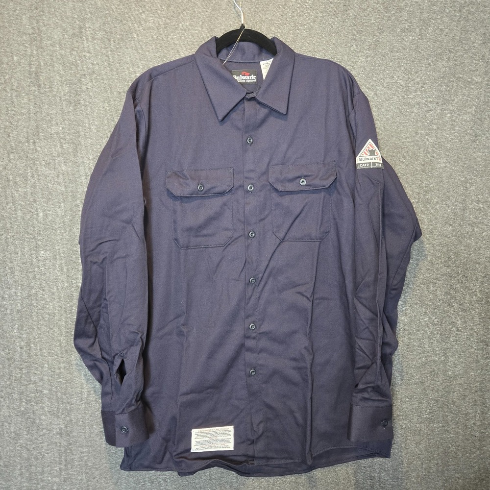 Bulwark FR Button Shirt Large Blue CAT 2 2112 Flame Resistant Outdoors‎ ARC Mens